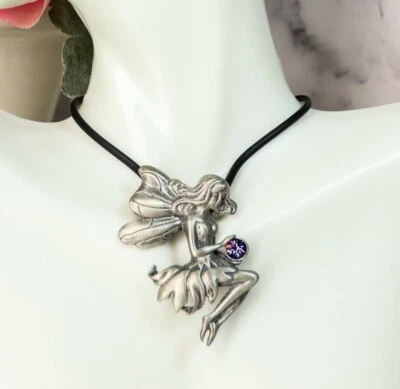 Ebros Enchanted Fairy Holding Purple Gem Medallion Necklace Accessory Jewelry - Image 1 of 2