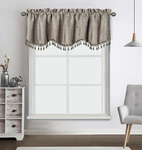 Kate Aurora Chenille Scalloped Rod Pocket Window Valance With Fringed Trim - Picture 1 of 37