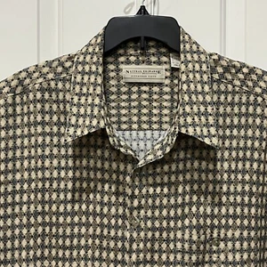 Camicia Alexander Llyod adulto 4XLT beige grigio geometrico bottoni manica lunga uomo - Foto 1 di 7