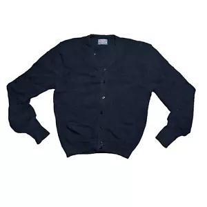 Vintage Pendleton Made In USA Wool Knit Cardigan Sweater XL Navy Blue FLAWED - Picture 1 of 13