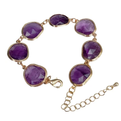 Conjunto de bisel de amatista púrpura natural pulsera con cuentas para joyería navideña Foto 1 de 4