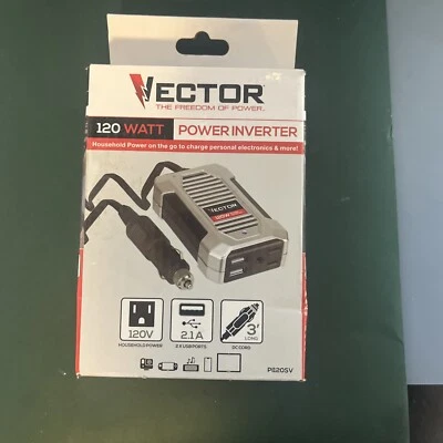 Vector 120 Watt Power Inverter 12V DC 120V AC Dual USB Charging Ports - Image 1 of 4