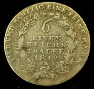 1814 GERMAN STATE 1/6 THALER SILVER COIN 25MM 5.13 GR - Picture 1 of 2