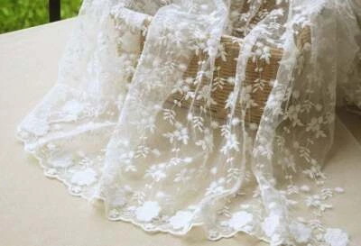 Lace Fabric white Tulle Floral Cotton Embroidery Chic Bridal Dress Fabric 1 Yard - Image 1 of 4