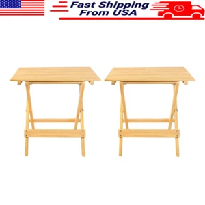 Small Folding Side Table Set 100% Solid Wood Portable Outdoor Indoor Use - Picture 1 of 13