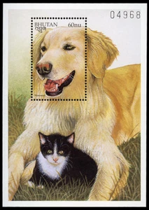 HOVAWART & CAT Dog Stamp Mini Souvenir Sheet Bhutan 1997 Mint MNH - Picture 1 of 1