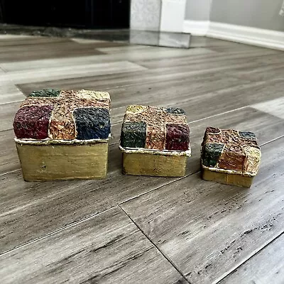 Set of 3 Decorative Nesting Gift Boxes w/ Lids Storage Crinkle Paper Mache Cross - Image 1 of 4