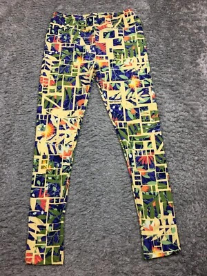 Lularoe Leggings Tall & Curvy Womens Yellow Blue Pink Plaid Flower Design - Image 1 of 4