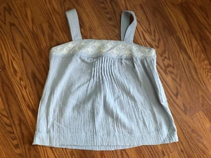 Magaschoni Sleeveless Peasant Top Blue Gauze Cotton Embroidered Crop size M - Picture 1 of 6