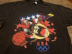 True Vintage 1995 Looney Tunes Taz USA Basketball XL Black T Shirt - Picture 1 of 7