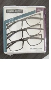 Occhiali da lettura quadrati Design Optics Foster Grant Kyne full metal confezione da 3 +1,50 - Foto 1 di 2