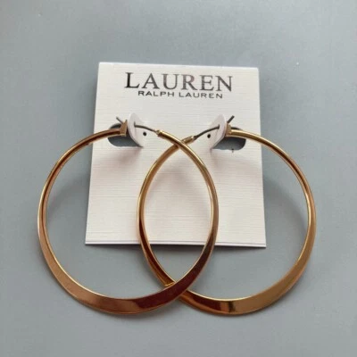 Pendientes de aro finos tono dorado Lauren Ralph Lauren NUEVO en tarjeta Foto 1 de 4