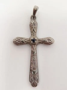 Designer SU Sterling Silver 925 Cross Pendant Marcasite Stone Pretty - Picture 1 of 5