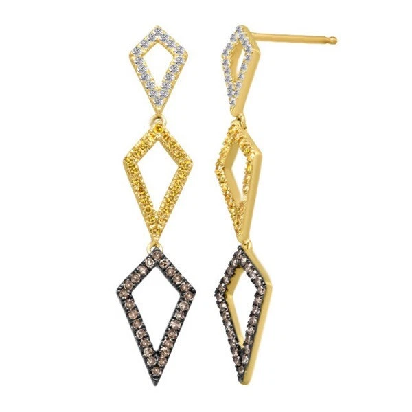 Aretes colgantes geométricos de diamantes marrones, amarillos y blancos de 1/2 quilate en oro de 10 k Foto 1 de 1