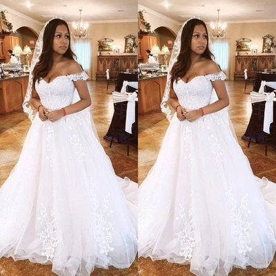 Elegant Wedding Dresses Off The Shoulder Lace Appliques A Line Bridal Gowns - Image 1 of 4