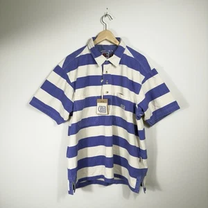 DEAL Rugby Shirt Men’s Size Large Cream White Stripe Short Sleeve Thick Cotton - Picture 1 of 15