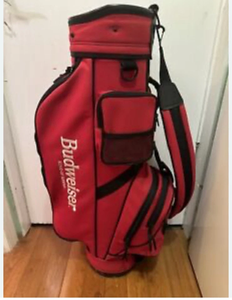 VTG Budweiser King Of Beers Red Golf Bag Staff Bag 6-Way Divider Rain Hood NICE - Image 1 of 1
