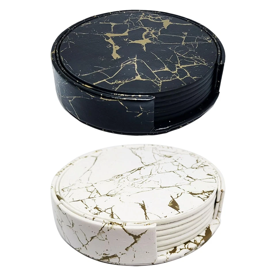 Sottobicchieri rotondi in pelle da 6 pezzi Tappetino antiscivolo per bevande - Immagine 1 di 1