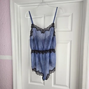 Savage X Fenty by Rihanna Denim Print Spitzenbesatz blau Dessous Strampler Größe 2X - Bild 1 von 6