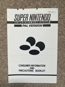 SUPER NINTENDO / SNES CONSUMER INFORMATION & PRECAUTIONS BOOKLET * SNSP-UKV-1 - Picture 1 of 2
