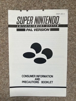 SUPER NINTENDO / SNES CONSUMER INFORMATION & PRECAUTIONS BOOKLET * SNSP-UKV-1 - Image 1 of 2