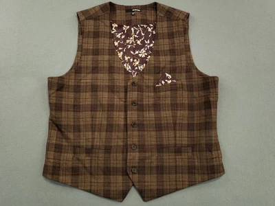 Traje de Murano Chaleco Cintura Abrigo Para Hombre Talla XL Marrón Cuadros Cinco Botones Bolsillo Cuadrado Foto 1 de 4