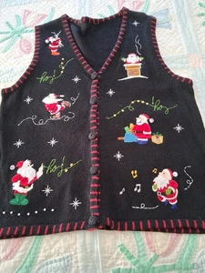 Ugly Christmas Santa Pullover Weste Damen XL bestickt Pailletten - Bild 1 von 7