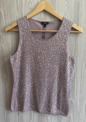 NEW Talbots Lavender Sequined Beaded Silk Tank Top Sz S Dressy Party Lt Purple - Image 1 of 4