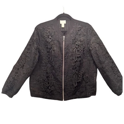 Chicos Mujer Chaqueta Bomber Talla L o 2 Negro Encaje FloraL Ligera Foto 1 de 4