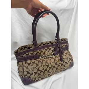 Gorgeous Vintage Coach Shoulder Bag Monogram & Purple Leather Trim - Picture 1 of 8