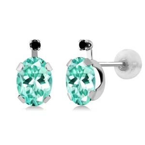 14K White Gold Blue Apatite and Black Diamond Earrings For Women (1.65 Cttw, - Picture 1 of 3
