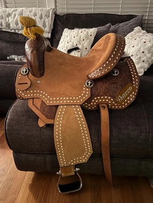 Sillín floral de cuero gamuza occidental para niños, sillín occidental para niños de 10 a 13 pulgadas Foto 1 de 4