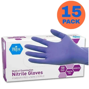 MedPride Nitrile Gloves Medium | Powder Free Non-Sterile | 15 Pack (1500 ct) - Picture 1 of 10