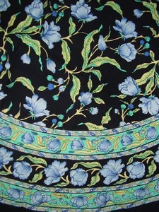Mantel redondo francés floral de algodón 70 azul sobre negro - Imagen 1 de 2