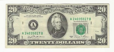 $20 Series 1981 off center serial numbers A 14035017 B - Image 1 of 2