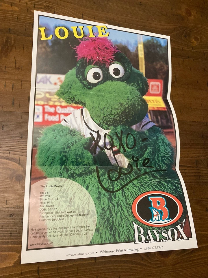 Bowie Baysox Louie Mascot Poster Autographed Rare Baseball Orioles MILB - Image 1 of 4