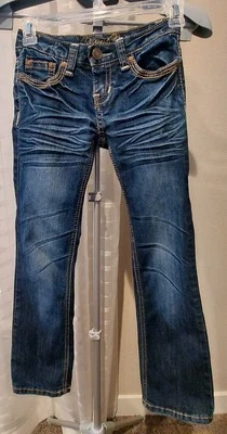 Pantalones de mezclilla elásticos lavados con bigotes medianos talla 7 Request Jeans NIÑAS Foto 1 de 4