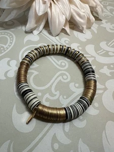 Serefina Armband Gold Weiß Schwarz Scheibe Stretch Vorsteckbar - Bild 1 von 6
