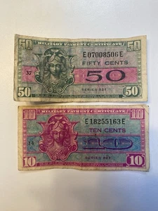 US-(set Of 2)-10 Cent & 50 Cent-MILITARY PAYMENT CERTIFICATE, SERIES 521-(1954) - Picture 1 of 2