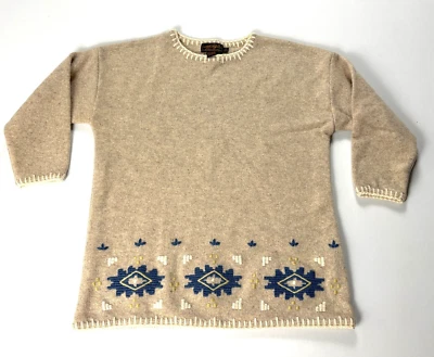 Suéter de lana bordado vintage Eddie Bauer para mujer color tostado talla S pequeño cuello redondo Foto 1 de 4