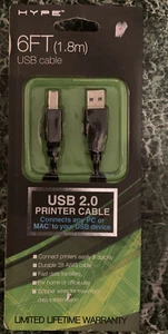 Hype 6 ft USB cable 2.0 Printer Cable Connects To Any PC or Mac to USB device - Picture 1 of 2