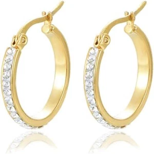 Yumay 9CT Yellow Gold Round Hoop Earrings With White Crystal for Women and - Picture 1 of 1
