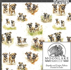 Border Terrier Fun, cute Border Terrier Dogs 100% Quality Natural Cotton Fabric - Picture 1 of 3