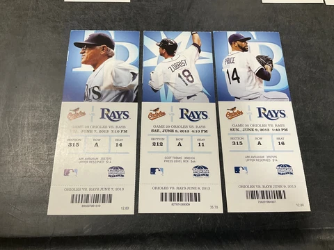 TAMPA BAY RAYS 2013 TICKET STUB 6/7/13-6/8/13-6/9/13 VS ORIOLES Cover