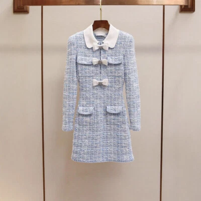 Nuevo vestido tejido autorretrato para mujer primavera color contraste solapa lazo Foto 1 de 4