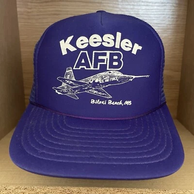 Vintage US Air Force Keesler AFB Aerial Plane Jet Snapback Trucker Hat Cap RARE - Image 1 of 4