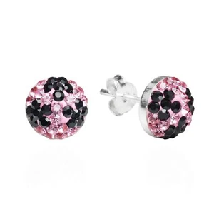 Sparkling Dome Pink CZ Girly Flower Sterling Silver Stud Earrings - Picture 1 of 4