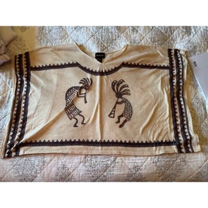 Step In Style Kokopelli Print Top Boho Festival Boxy Tunic Beige Size OS - Picture 1 of 5