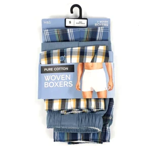 M&S 3 Pack Woven Boxers Boxer Shorts 100% Cotton Underwear Button Fly S - Picture 1 of 2