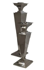 Two (2) Global Views Silver Candle Sticks Diamond Shape Nickel 17.5"T & 12.75"T - Picture 1 of 9